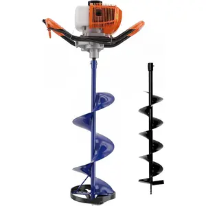 52CC 2 Stroke Gas Powered Ice Auger for Ice Fishing, Heavy Duty Ice Burrowing Drilling with 10" Diameter 31.5" Length Ice Fishing Augers