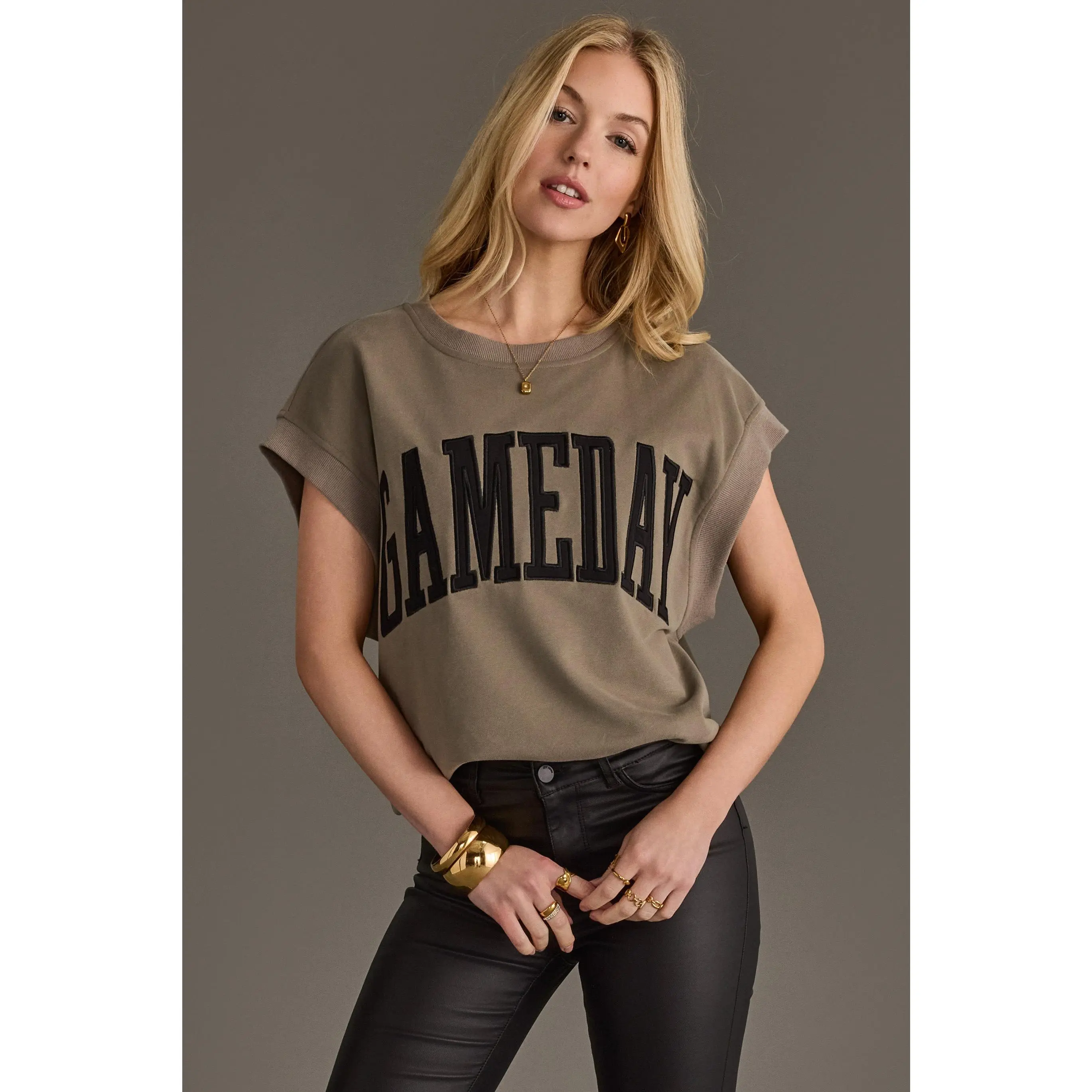 Gray/Olive & Black Game Day Short Sleeve Sweatshirt