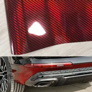 Carbon Fiber Red Vinyl Wrap Film Car Color Changing Sticker, High Gloss Waterproof Scratch Resistant, DIY Modification Decal for Cars Motorcycles, Car Decorative Sticker, Car Decals