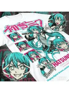 2026 New Hatsune Miku Cyber-Style T-Shirt, Comic Panel Design + High-Saturation Neon, 3D Printed Virtual Idol Fan Gift, Men's Short-Sleeve, Unisex