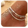 Tewiky Women's Silver-Tone Anklet Set - Dainty Layered Waterproof Herringbone & Beaded Rope Chains, Adjustable Stackable Jewelry for Women, Shiny Embellished Aesthetic Ankle Anklets, Summer Beach Accessory, Luxe Gift for Adult Females