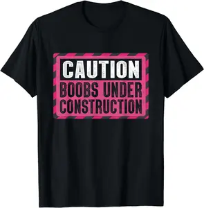 [Pure Cotton Graphics Tee] Boobs Under Construction Mastectomy Breast Cancer Warrior T-Shirt