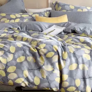 Sistes Gray/Yellow Floral 100% Cotton Reversible Comforter Set king with two pillowcase