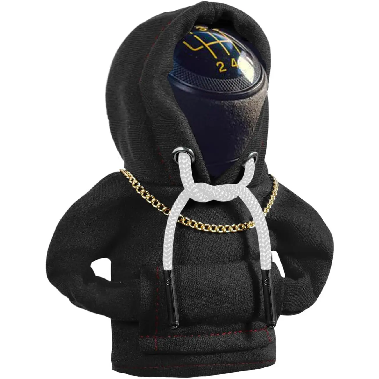 Synthetic Winter Warm Universal Fit Car Shift Lever Cover - 1 x Gear Shift Hoodie, Funny Mini Decor, Car Interior Accessory, Ideal for Father's Day, Birthday, Halloween Party Gifts (Black)