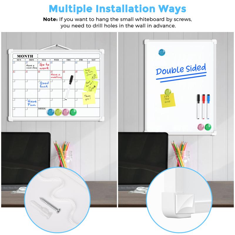 MaxGear 16"x12" Double-Sided Monthly Calendar Dry Erase Board for Wall Hanging Whiteboard with 3 Markers & 4 Magnets Portable for Students Planning Drawing Memo To-Do List