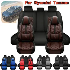 For Hyundai Tucson SUV Car 5 Seat Covers Pick-up Full Set Premium Leather Front Rear Cushion Protector Pad Mat with 3D Lumbar Pillow 5 Sit Pickup, Waterproof Breathable Non-Slip Easy Installation Full Surround Design with Storage Bag