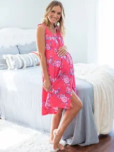Maternity Labor Nursing Delivery Hospital Gown - Pink Floral Rose, Perfect for Pregnant Women