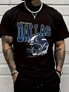 Men'S Dallas Football Theme Print T-Shirt Loose Casual Style with Logo Short Sleeve Crew Neck Shirt Suitable for Game Day, Fan Apparel, and Daily Wear,