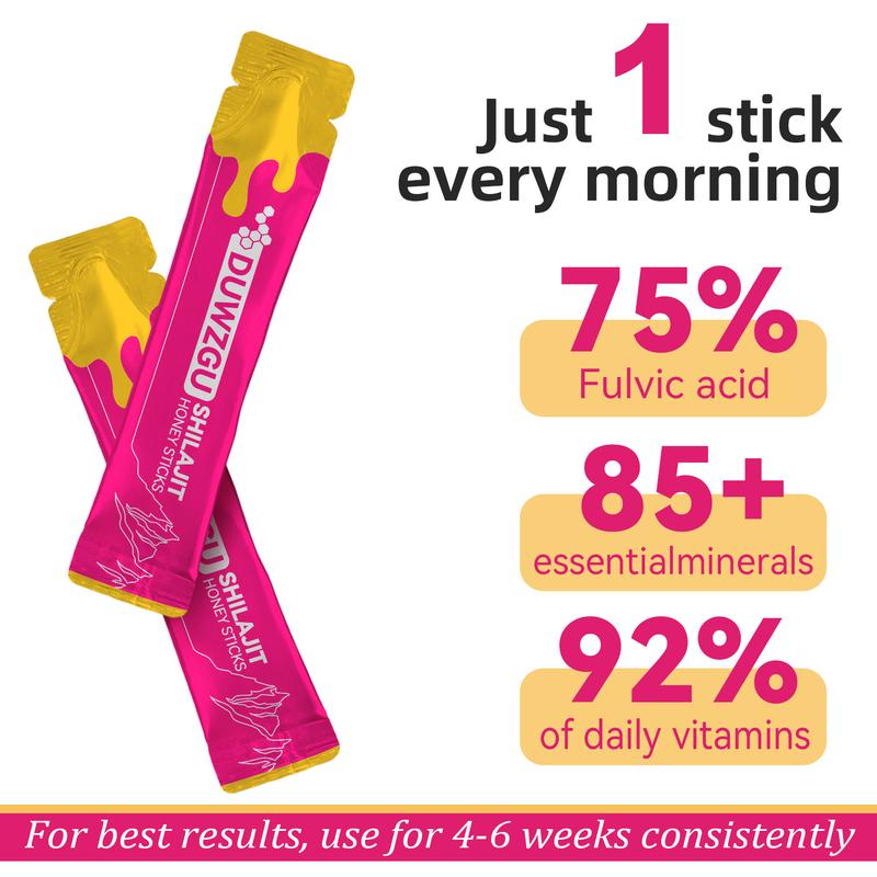 Shilajit Shatavari Saffron Feminine Honey Sticks |Hormonal Balance & Energy | Strawberry Flavor | Multi-Mineral Dietary Supplement