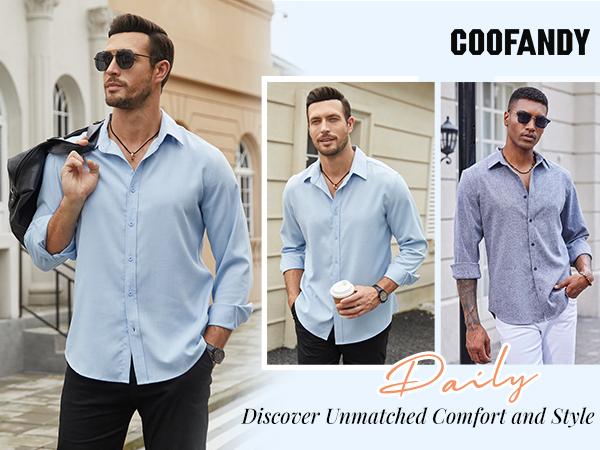 COOFANDY Men's Long Sleeve Button Down Linen Shirt Casual Untucked Chambray Shirt Wrinkle Free Wedding Shirts Collar Menswear Minimalist Outfit Top COOFANDY Men's Long Sleeve Button Down Linen Shirt Casual Untucked Chambray Shirt Wrinkle Free Wedding Shirts Collar Menswear Minimalist Outfit Top