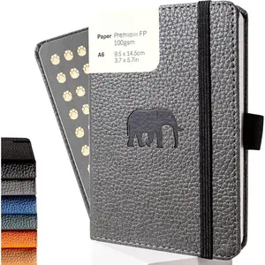 -  A6 Blank Pocket Notebook - PU Leather Hardcover for Work and Travel Journal - Pocket, Elastic Closure, Pen Holder, Bookmark