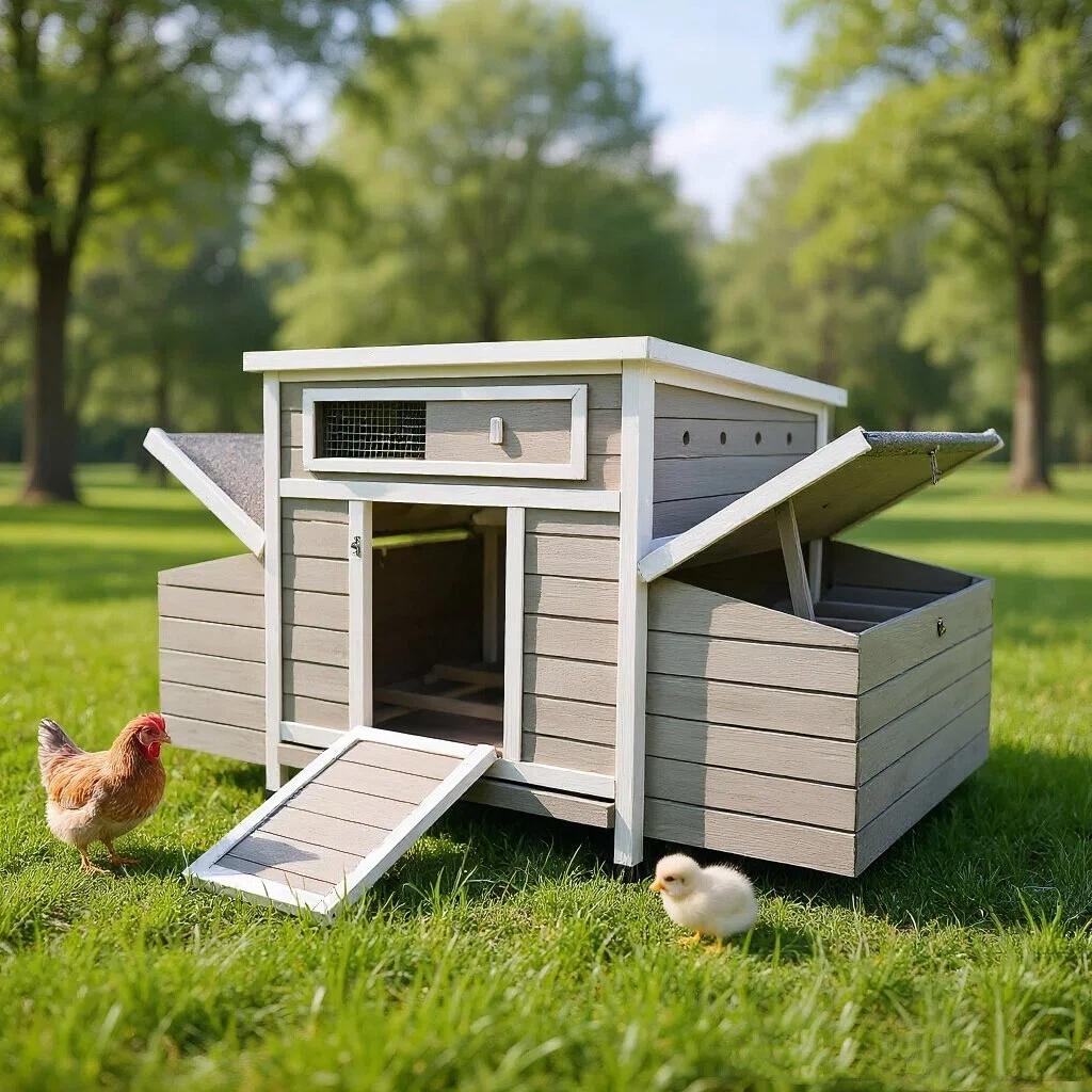 Eyisean 58" Wooden Large Outdoor Chicken Coop, Portable Hen House with Waterproof Foot & Pull-Out Tray, Dual-Sided Ventilation Holes, Poultry Cage with 2 Sides Nesting Boxes, Easy-Clean for Backyard
