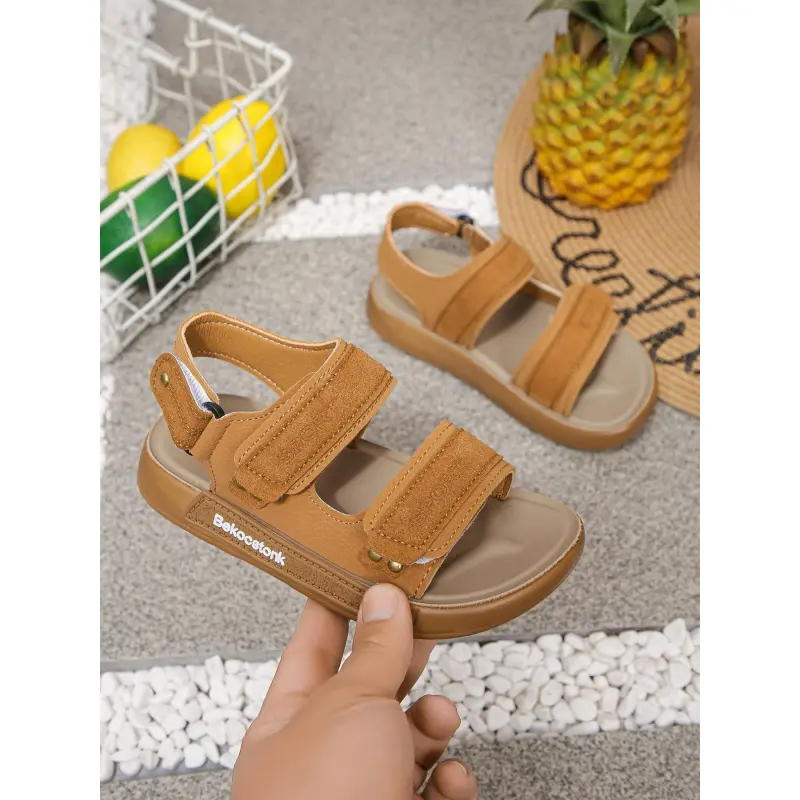 New Summer Sandals Boys, British Style Girls' Beach Shoes, Open-Toe Double-Strap Sandals, Soft-Soled Children's Casual Sandals