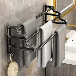 Three-Bar Wall-Mounted Towel Rack, Stainless Steel Material, No Drilling Installation, Fast Drying Design, Space-Saving Bathroom Organizer, Bathroom Organizing Accessories