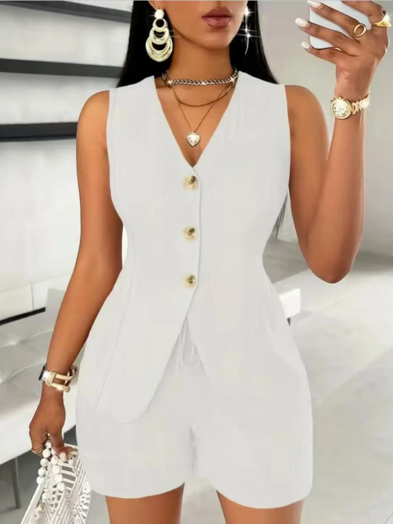 2026 New Arrival Women Fashion Casual Minimalist Two Piece Set, Open Front Tie Short Sleeve Top, Bottom, Stylish and Comfortable