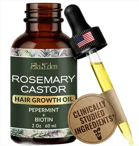 Ella & Eden Hair Growth Oil with Rosemary, Castor, Peppermint Oils & Biotin - Dry Scalp Treatment - Strengthening, Repairing, Soothing - 2 Fl Oz Glass Bottle