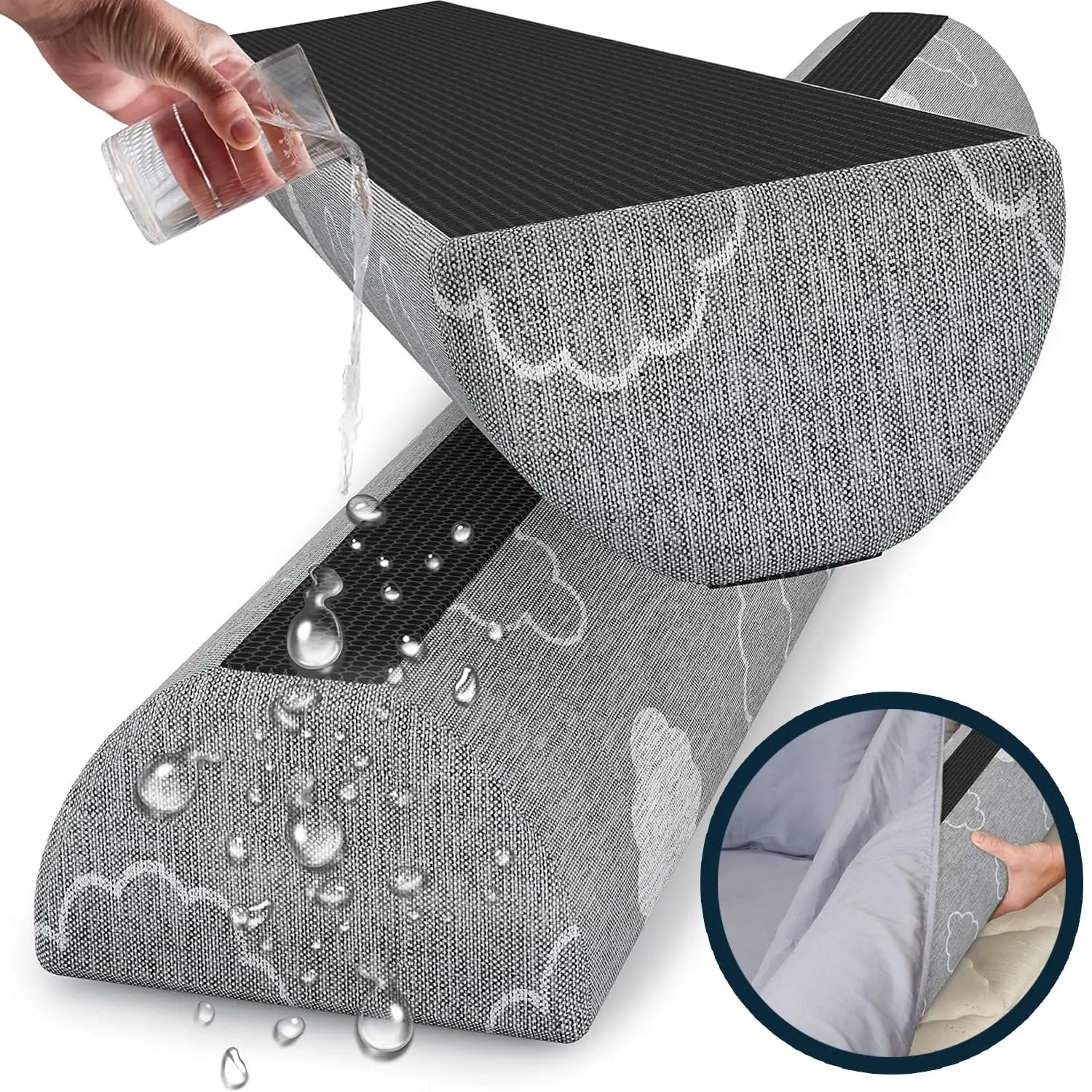 Sleepah Memory Foam Bed Rail for Toddlers & Seniors - Waterproof, Washable Bed Bumper Guard with Non-Slip Pads (1 Pack)
