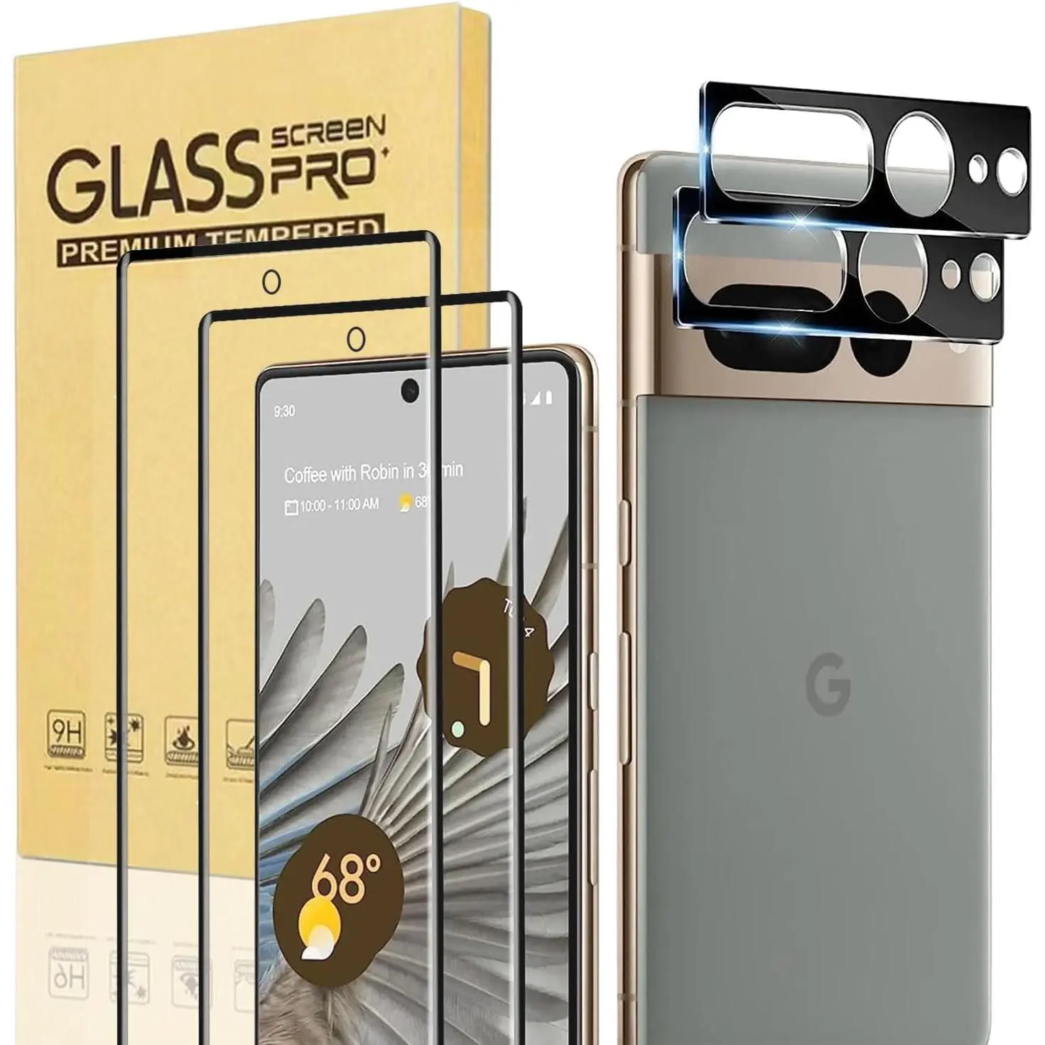 [2+2Pack] for Google Pixel 7 Pro Screen Protector with Camera Lens Protector [Fingerprint Unlock Support] [9H Hardness] [Easy to Install] [HD Clear] Tempered Glass Screen Protector for Pixel 7 Pro