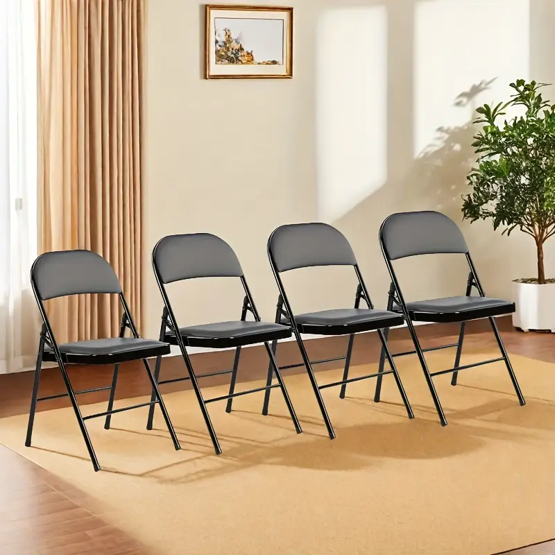 Folding Chair Set - Sturdy And Comfortable Leather Cushioned Chair For Office, Conference Room Reception, Comfortable Reception Chair, Activity Chair - Black, Khaki