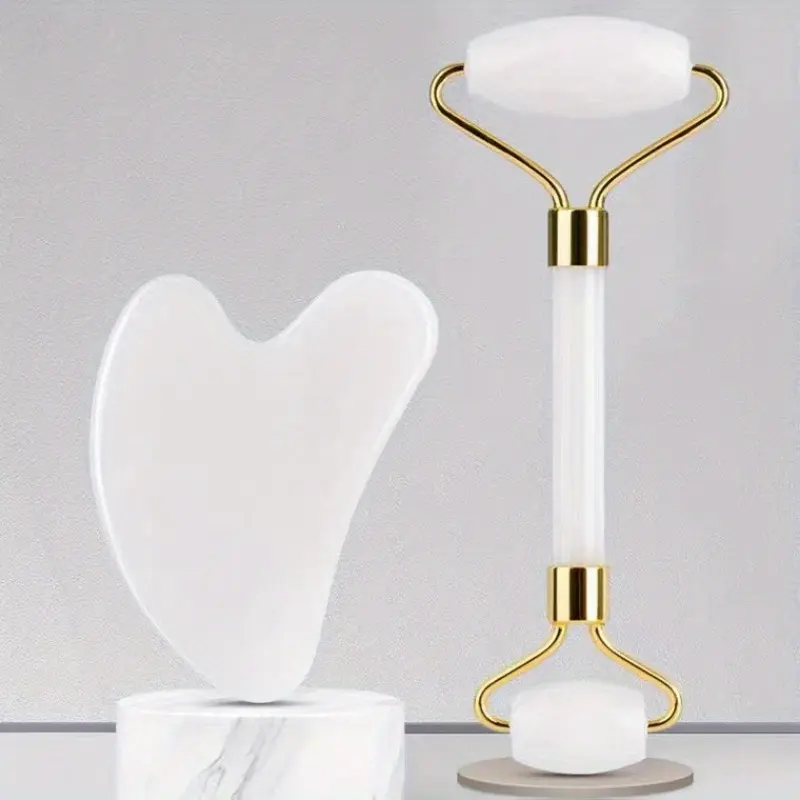 1Set Facial Beauty Massage Roller Heart-shaped Scraping Plate Set, Resin Double Head Massage Roller Facial Beauty Roller Skin Care Tools, Facial Beauty Massagers, Facial Wand