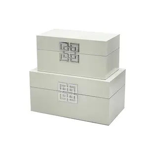 Storage Decor Box (Set of 2): White & Silver