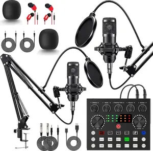 Podcast Equipment Bundle for 2, V8s DJ Mixer Voice Changer with BM-800 Podcast Microphone Bundle - Studio Condenser Microphone  for Podcasting, Recording, Singing, Streaming and Gaming