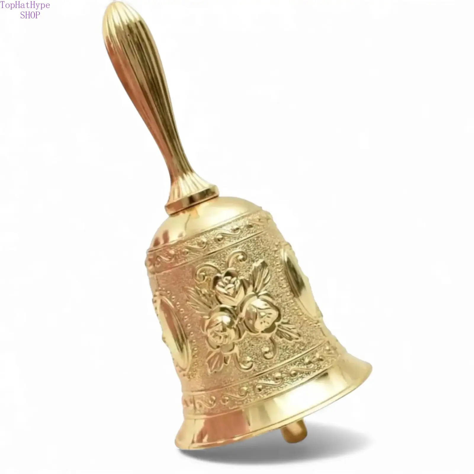 Gold Campana Hand Bell, Oshun Obatala Spiritual Ritual Bell, Santeria Ochun Altar Decor, Durable Metal Handheld Bell for Meditation, Spiritual Practice, Healing Prayer & Sacred Home Worship Accessory