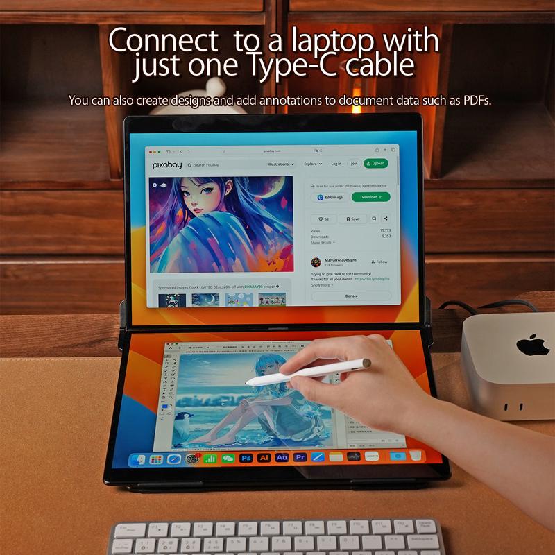 EHOMEWEI X2 Air extra Dual monitor 14.2“2.8K IPS 90Hz 400Nit 100% sRGB Full Metal Body with Kick Stand Ultra Slim, Stylus & Touch for Office, For Laptop PC Mac XBox Sitch2 PS Dual Speaker High-Definition Touchscreen