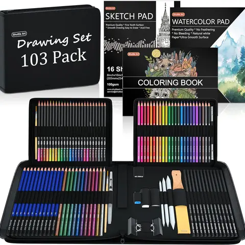 Shuttle Art 103/116/124-Pack Artist Quality Pencils Set - Drawing Supplies Kit with Assorted Colored, Graphite Pencils, Sketch Pad in Portable Case, for Beginners, Adults, Birthday Gifting (Office Stationery),techvibes
