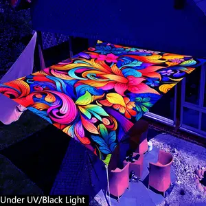 1Pcs UV Glowing Mandala Sunshade - Brilliant Floral Geometric Pattern, UV Glowing, Lightweight Polyester Material, Suitable for Beach, Camping, Garden, Picnic - Outdoor Adventure Sunshade (Frame Not Included)