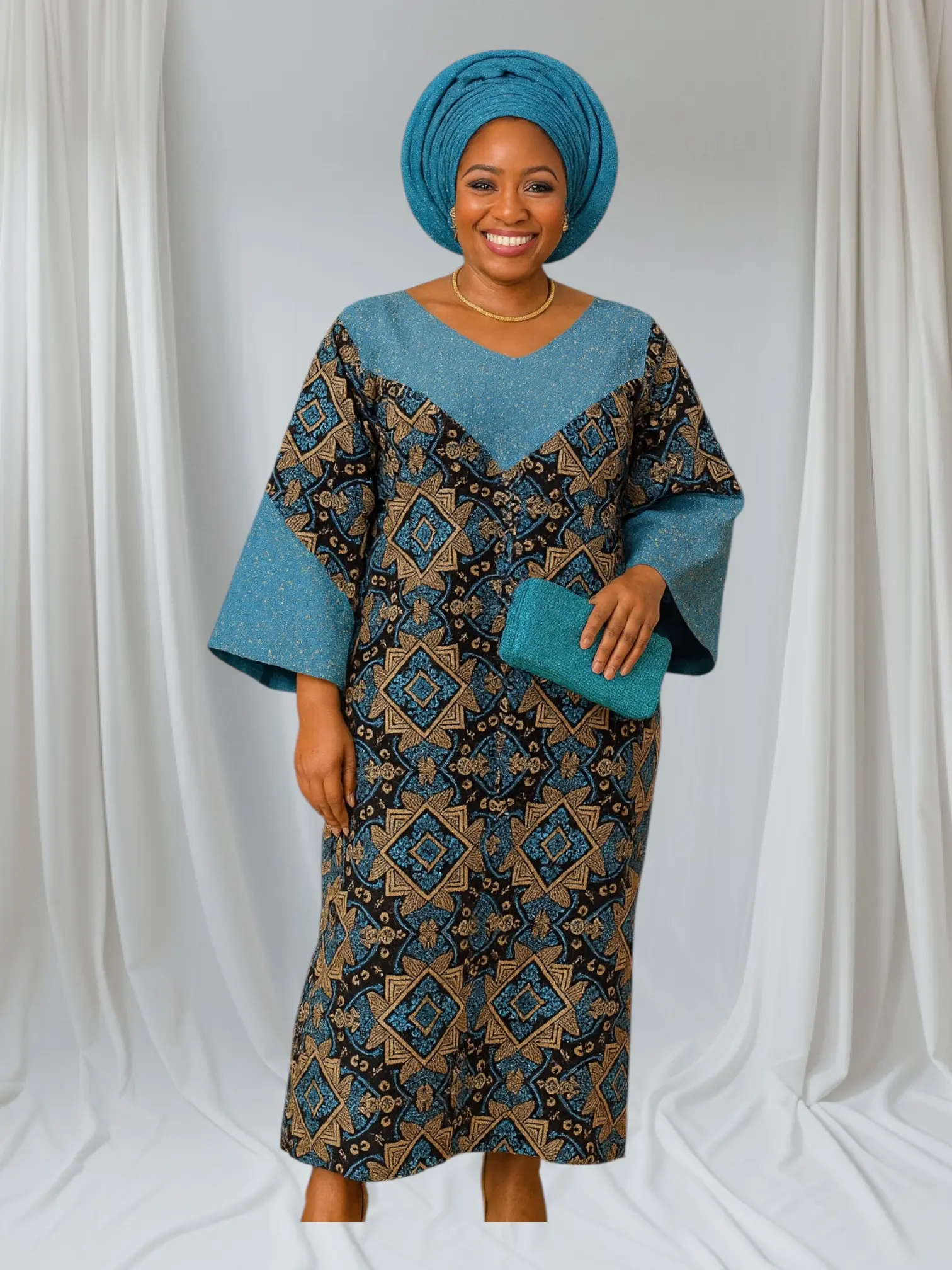 CRZ 60 Inches Long Elegant Special Occassion Ankara Embellished Dress