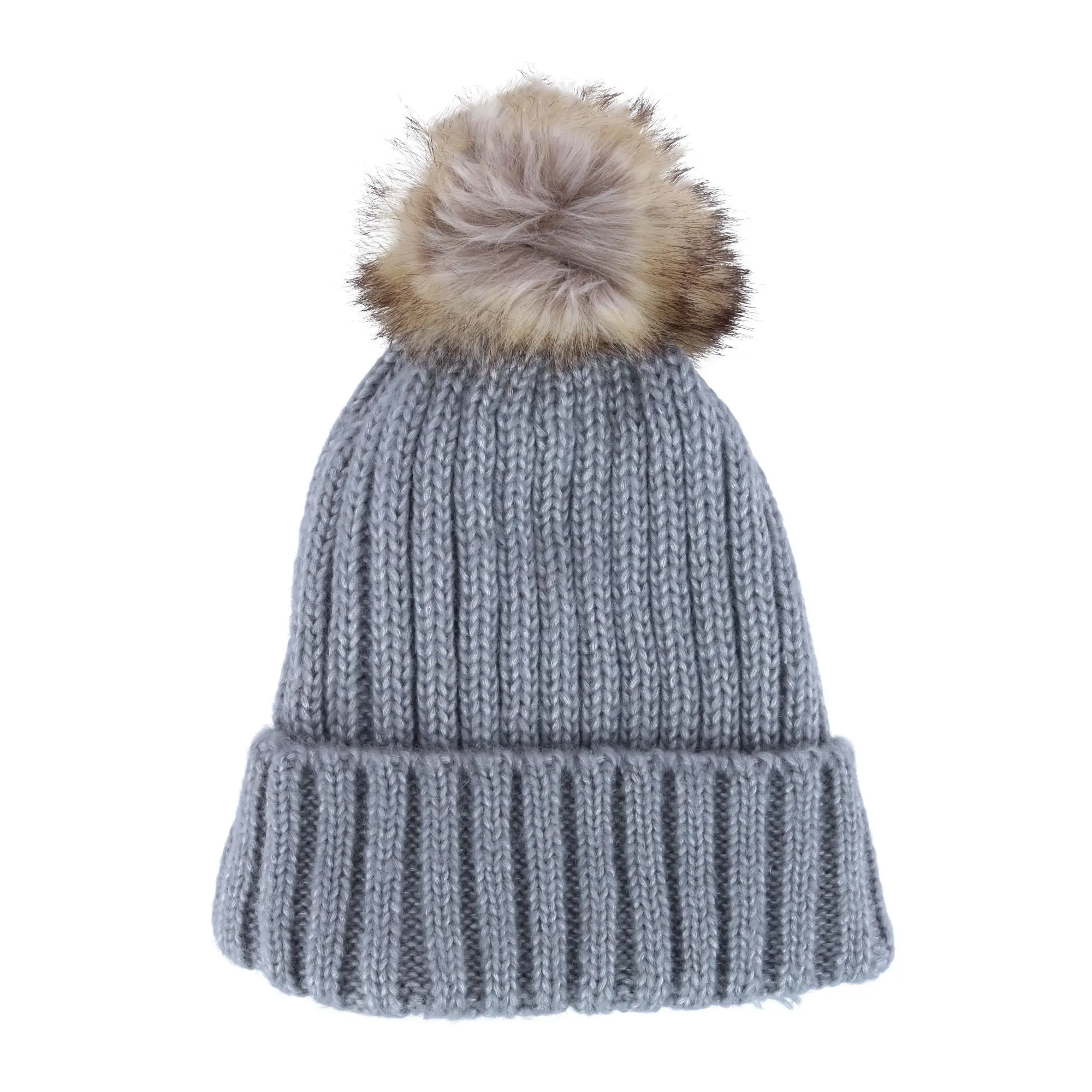 CTM Women's Metallic Shimmer Casual Solid Color Warm Winter Knit Lined Beanie with Pom - 1 Size Fits All Head Sizes