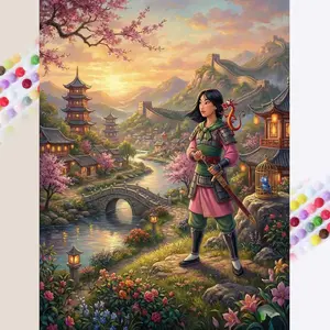 1 set of DIY diamond painting kit, 5D diamond art kit, DIY decoration ancient soldier, Great Wall, peach blossom scenery. Mosaic, diamond art, DIY art home decoration.