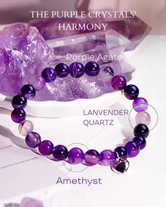 ZENPOWER Queenly Amethyst Natural Crystal bracelet，Triple power｜Amethyst，Purple agate，Aquamarine 6-8.5inches