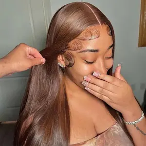 #4 Ginger Brown Straight Lace Front Wig Human Hair Dark Brown 13X6 HD Lace Frontal Wigs 200% Density Colorful Human Hair Wigs For Women Pre Plucked Hairline