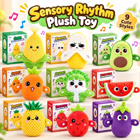Interactive Music Plush Toy - Touch-Activated Sensory Rhythm Piano, Cute Fruit & Vegetable Themed Stuffed Dolls, Kawaii Soft Huggable Soft Stuffed Collectible, Parent-Child Fun Gift for Kids, Birthday Christmas Present
