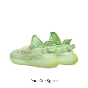 Unisex Solid Pastel Lime Green Sheer Mesh Knit Low Top Running Sneakers Ultra Breathable Transparent Knit Upper Green Rope Laces Shock Absorbing Matching Luminous Light Green Translucent Soft Foam Outsole Lig