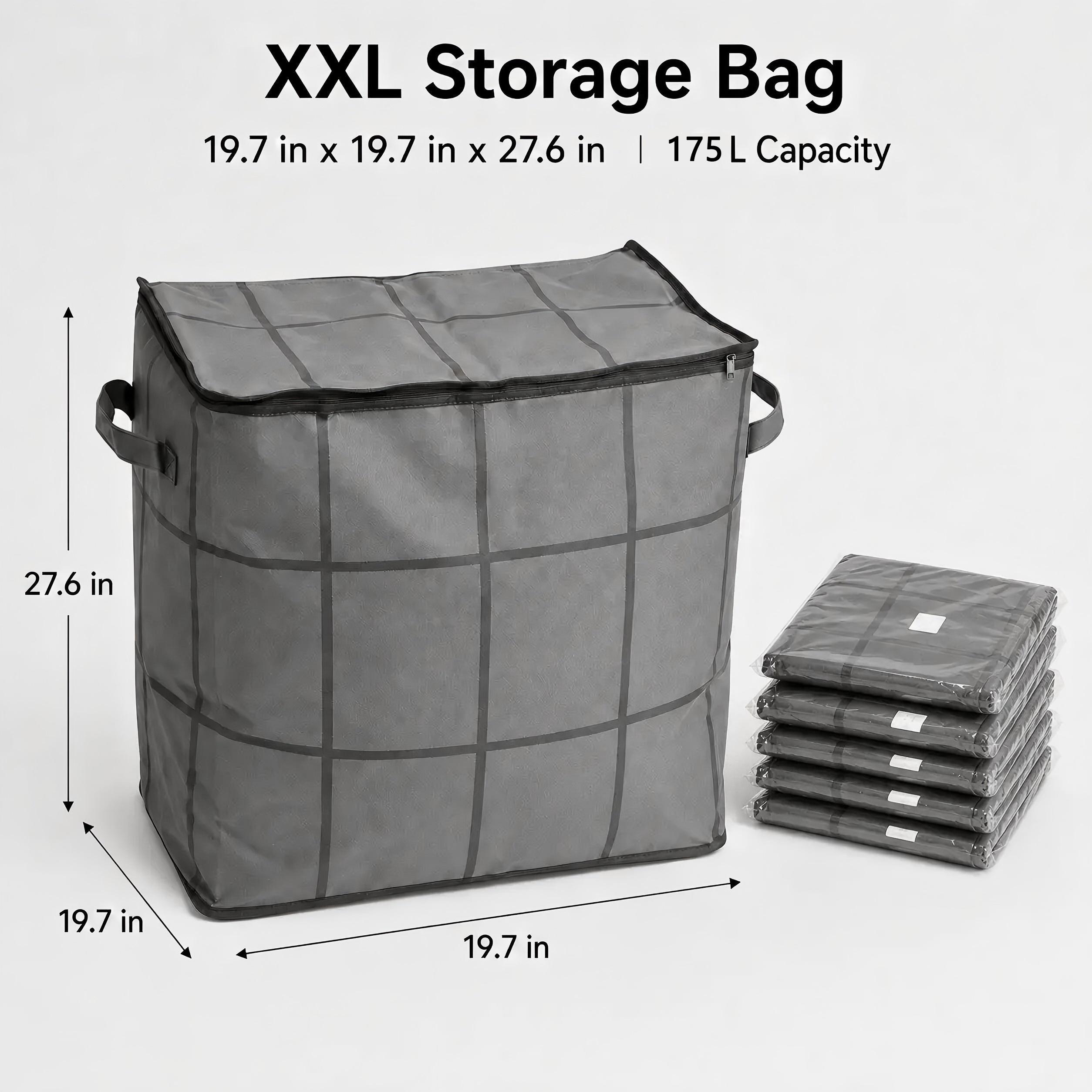 Large XXL Storage Bins, Zippered Non-woven Fabric Organizer for Bedroom Closet Storage, Clothes & Bedding, Alternative to Moving Boxes, Extra Large, Closet Storage Bins, Fabric Storage Units