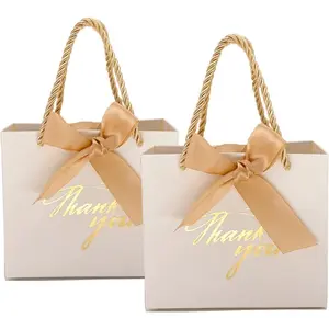 20 Pack Small White Thank You Gift Bags With Handles-5.5''x 2.5''x4.7'' Mini Gift Bags Bulk for Baby Shower, Birthday, Wedding, Back to School, Summer Party