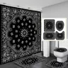 Geometric Pattern Printed Shower Curtain Set, Modern Floor Mat, U-shaped Mat, Toliet Lid Cover, Bathroom Restroom Decor Supplies for Home Hotel Salon Dormitory, Bathroom Decoration Accessories, Bathroom Decor And Accessories