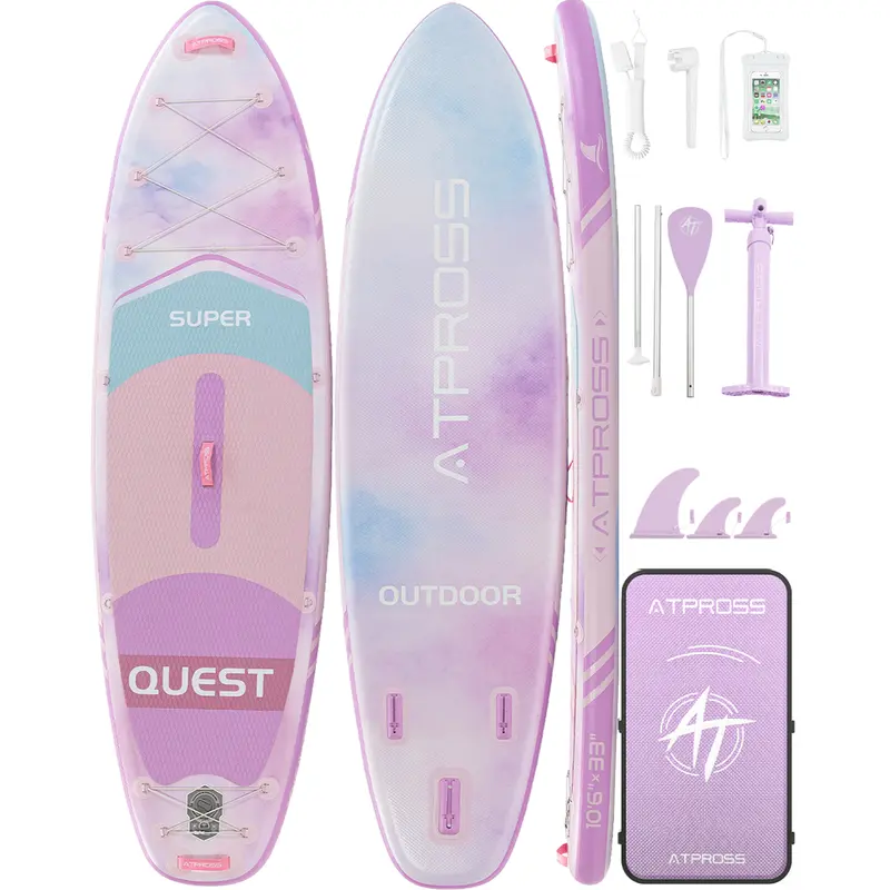 [FallPick] 10'6"x33in Extra Wide Ultralight Portable Inflatable SUP for Adults, Anti-Slip EVA Deck, 400lb Capacity, Stable Balance, Fishing/Yoga Use, 1 Large Fin, Abrasion Resistance, Fast Pump, Waterproof Phone Protector, Complete Accessories, Travel Bag