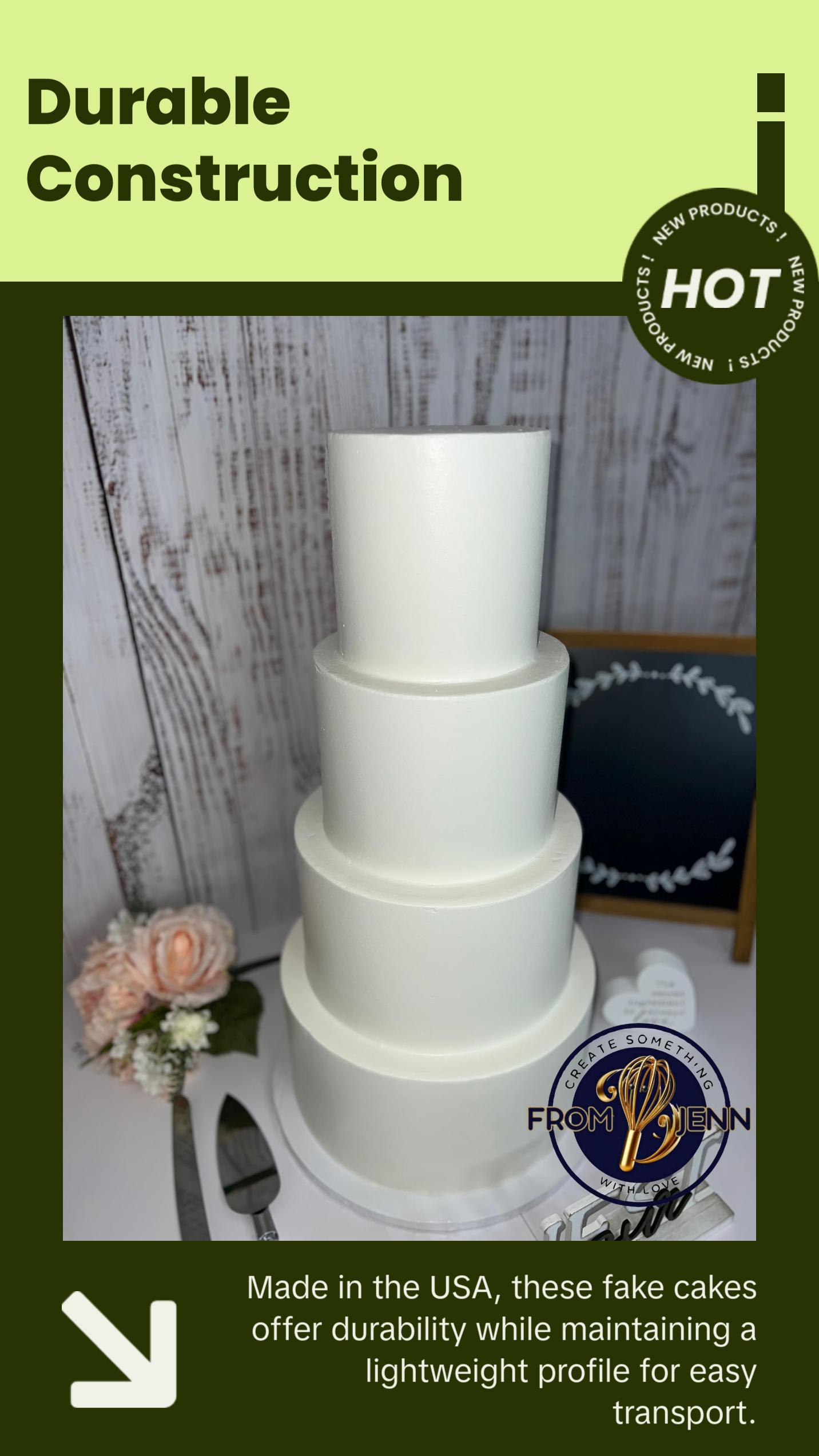FromJennWithLove 4 Tier Fake Cake for Weddings & Events, Ivory, Smooth Texture, Customizable