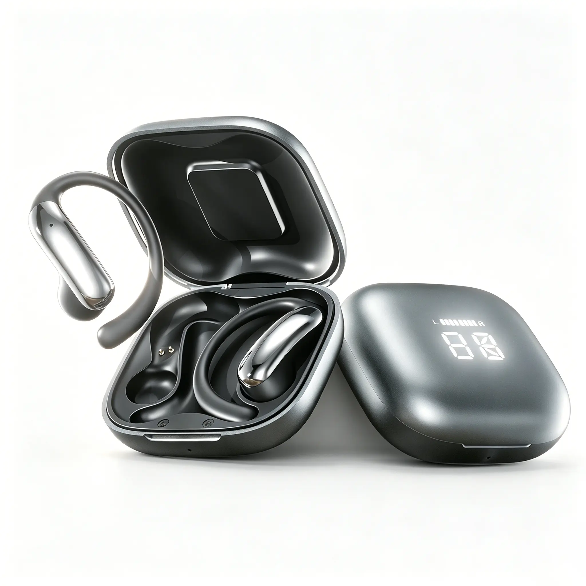 139 Languages AI Translation LED Digital Display Charging Case Open Ear Bluetooth Headphones,60 Hours Playtime, no subscription required, Air Conduction Running Headset with Microphone,Stereo Sound for Men Women wireless bt earbuds smart summer gear