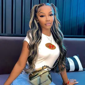 Blonde Highlights with Natural Black Colored 13x6 Lace Front Body Wave Human Hair Wigs 180 Density for Women 5x5 Lace Closure Human Hair Wigs