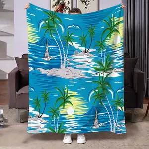 Tropical Island Coconut Print Blanket, Soft and Lightweight, Ideal for Sofa, Bedroom, Office, Outdoor, Multi-Use, Vacation Gift