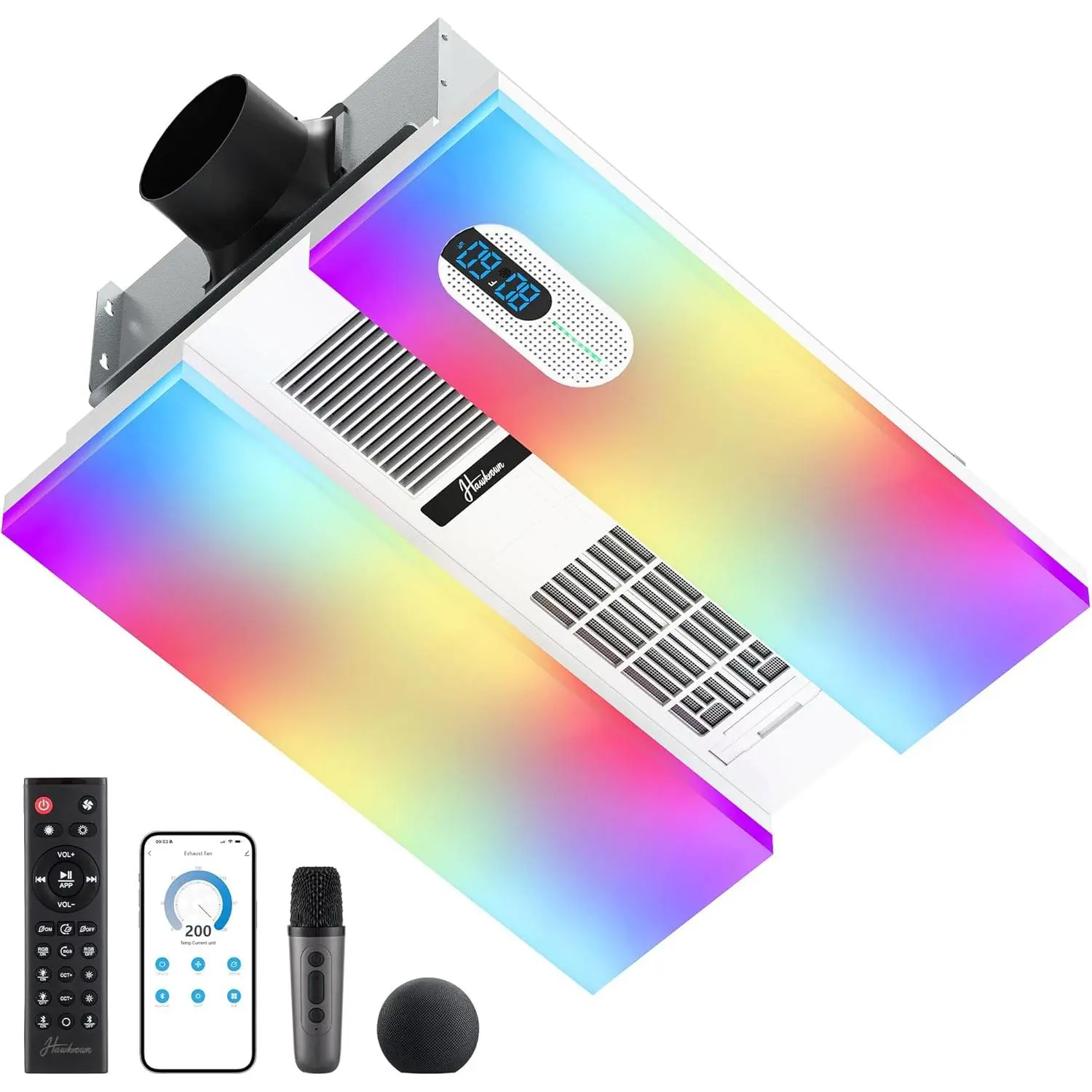 Smart Ducted Home Ceiling Exhaust Fan with Heater, Bluetooth Speaker, 230 CFM Quiet Ventilation, Humidity & Odor Sensor, 3-Color Dimmable Light, Remote Control, App & Voice Control, Easy-Clean Dust Filter (White)