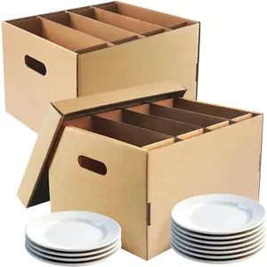 2 Pack Dish Moving Boxes with Dividers & , 15 x 12 x 10 Inch Dish Packing Kit, Kitchen Packing/Shipping Boxes with Handle, Corrugated Cardboard Moving Boxes for Secure Glassware & Dish Storage