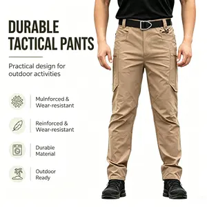 Reinforced wear-resistant men’s tactical cargo pants — multi-pocket long pants for outdoor work and hiking