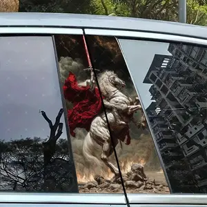 2pc Horse Robe Warrior Vinyl Stickers, Car B Column Protection, Easy Peel Off, Sunproof Waterproof Scratch Resistant, All Models