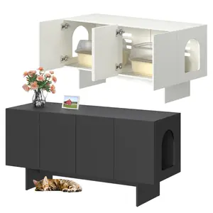 Double Litter Box Enclosure for 2 Cats Modern Scandi Style Litter Box Furniture Classic Design with Efficient Triple-Grid Ventilation & Sturdy Construction